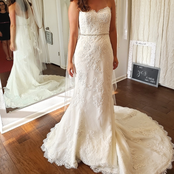Pronovias Strapless Sweetheart White Lace Wedding Dress